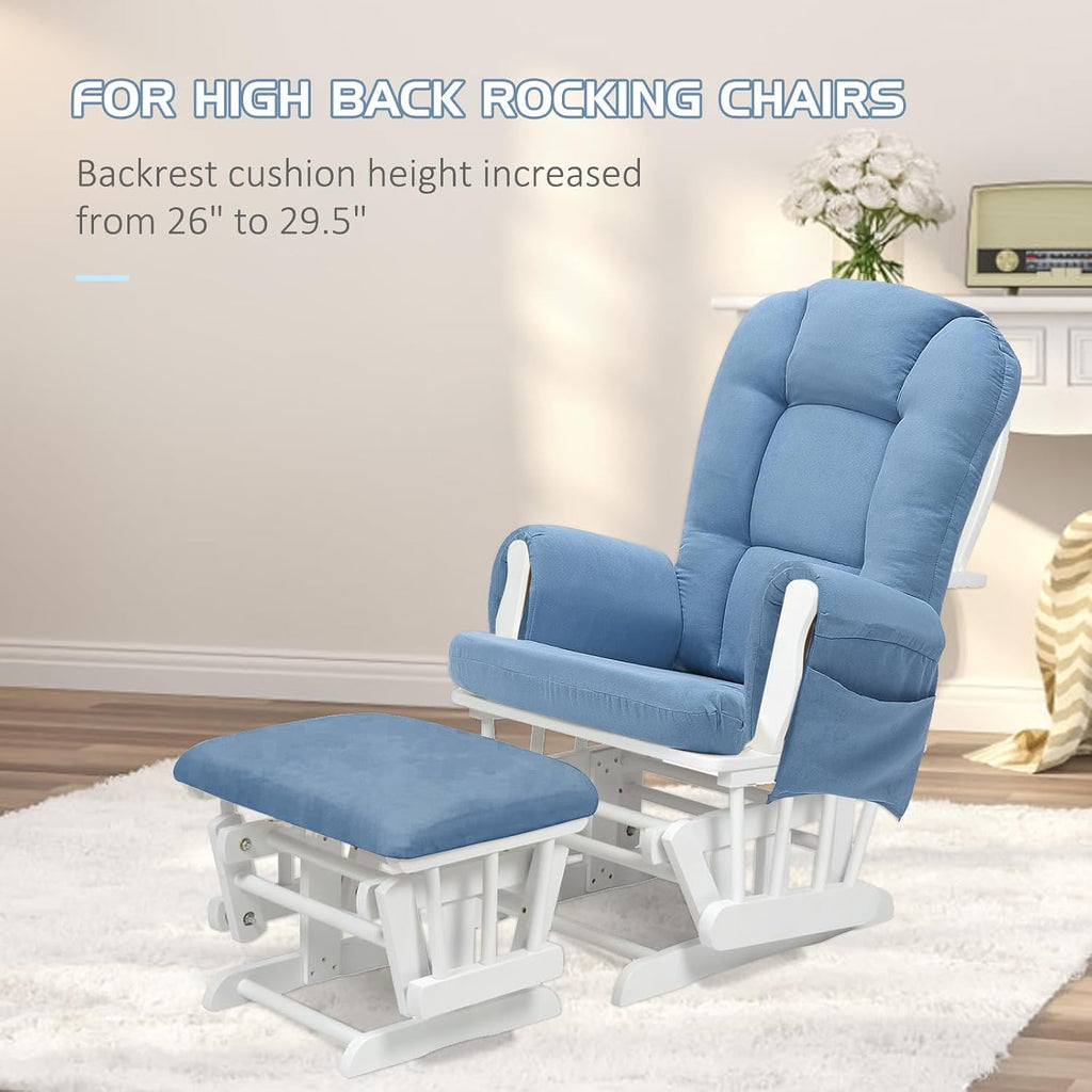 BECHAEO 5PCS Suede Glider Rocker Replacement Cushions with Ottoman Cover Thicken Soft Rocking Chair Cushion Set for Indoor Nursery Glider Rocking Chair, Blue