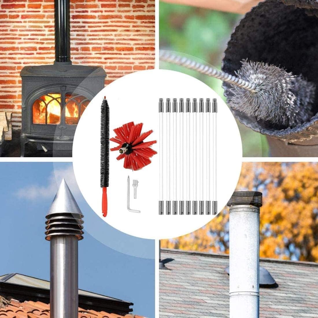 chimney sweep kit Chimney Sweep Kit , Chimney Dryer Duct Cleaner And Rods Kit Electrical Rotary Drill Drive Sweeping Cleaning Tool, Used With Or Without A Power Drill,410 Mm,12 Rods ( Color : 12 Rods