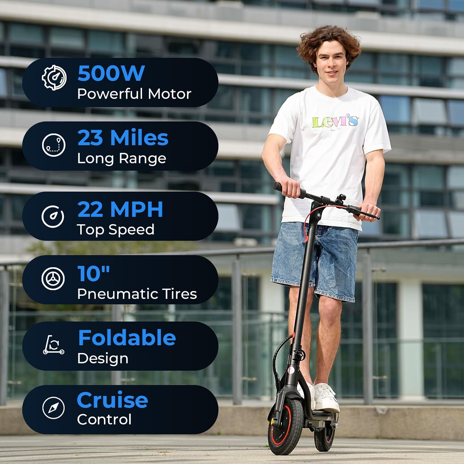 Electric Scooter, 500W/750W Powerful Motor, 22/25 MPH Top Speed & 23/28 Miles Range, 9.3'/10' Tires, Foldable Commuter Scooter for Adults and Teens with Dual Braking,Cruise Control,APP Control