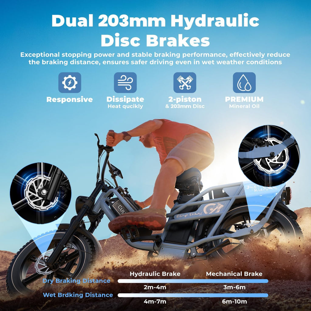 Dual Battery Electric Bike for Adults, Cargo Ebike with 48V 60AH Removable Battery Up to 160 Miles, 1450W Peak Motor Electric Bicycle, 20' x 4' Fat Tire 7 Speed Hydraulic Disc Brakes E Bike