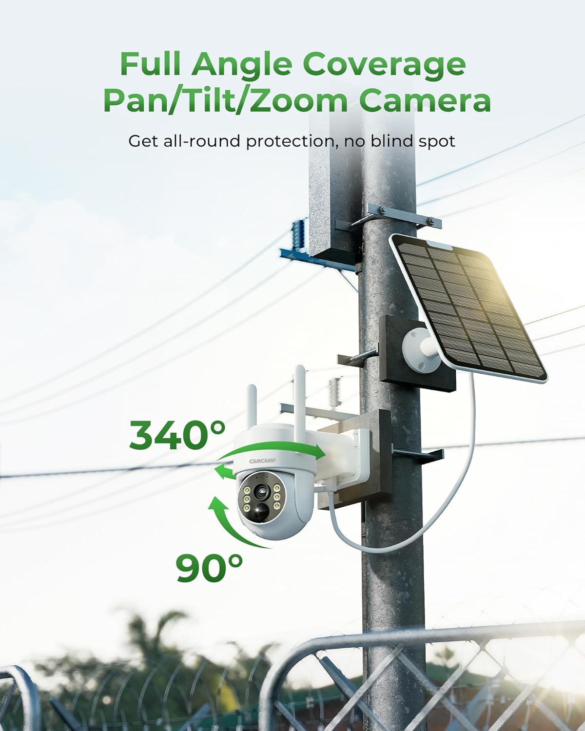 CAMCAMP Solar Security Cameras Wireless Outdoor with 10' Monitor, 10CH NVR 2K Solar Home Security Camera System with 360° Color Night Vision,2-Way Audio,500GB Local Storage,No Monthly Fee,No Need WiFi