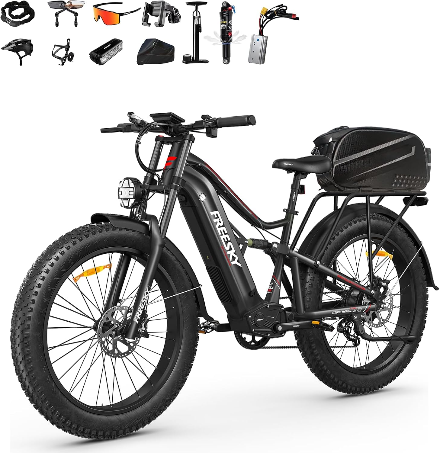 FREESKY Swift Horse Ultra 2026 Electric Bike with 3500W BAFANG Motor, 48V 35Ah Samsung Cells Battery, 26' Fat Tires, Up to 38MPH &140-Mile Range, Smart Keys, Full Suspension Mountain EBike for Adults