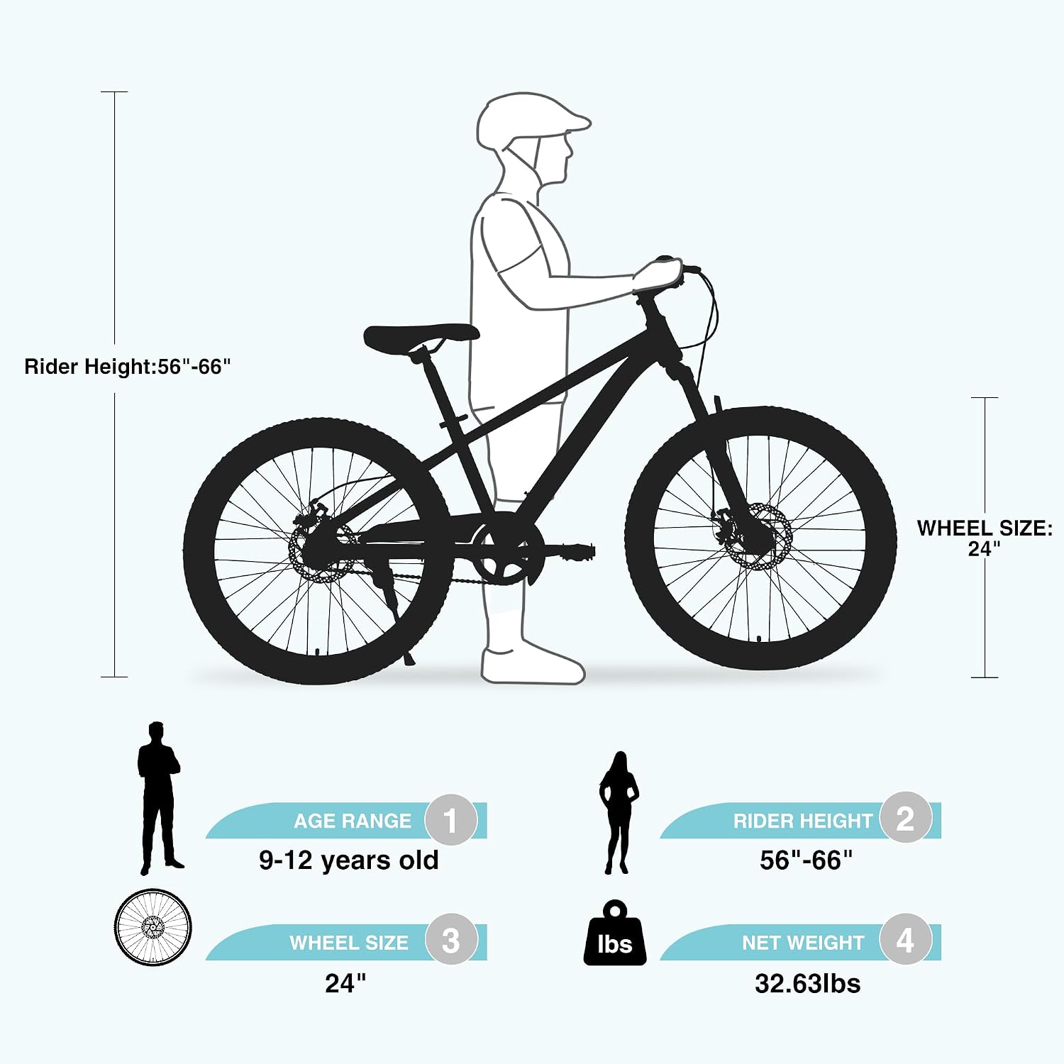 Kids Mountain Bike, 20 24 Inch Kids Bike for Boys Girls Age 7-12 Years, High Carbon Steel Bicycle, Suspension Fork, Dual Disc Brakes, Single Speed, Multiple Colors