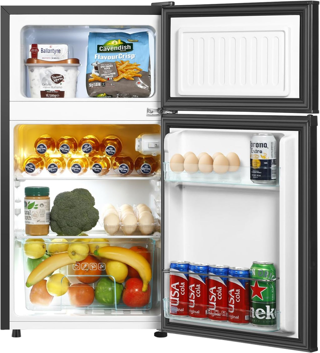 HAILANG Mini Fridge With Freezer,3.2 Cu.Ft Compact Refrigerator,Mini Refrigerator With 2 Doors For Bedroom,Office,Kitchen,Apartment,Dorm(sliver)