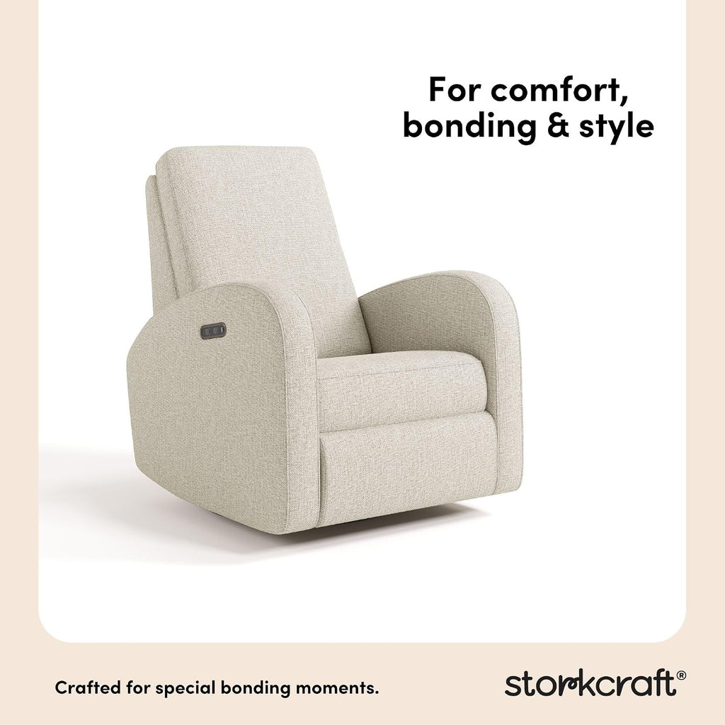 Storkcraft Santa Monica Power Recliner Swivel Glider (Dune Basketweave) – Effortless Electronic Power Recline, USB-A & USB-C Charger