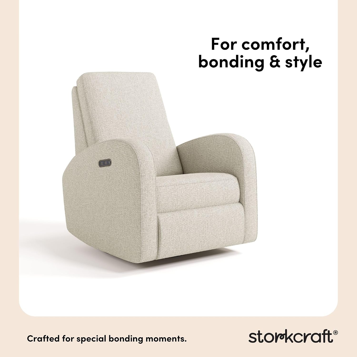Storkcraft Santa Monica Power Recliner Swivel Glider (Dune Basketweave) – Effortless Electronic Power Recline, USB-A & USB-C Charger