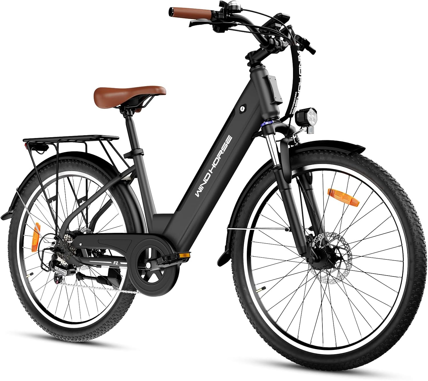 WINDHORSE 26' Electric Bike for Adults 20MPH & 30-50 Miles Range, Shimano 7-Speed, 468WH Removable Battery Commuter Ebike with 750W Peak Motor, Front Suspension, Rear Rack, Fenders, UL2849 Certified
