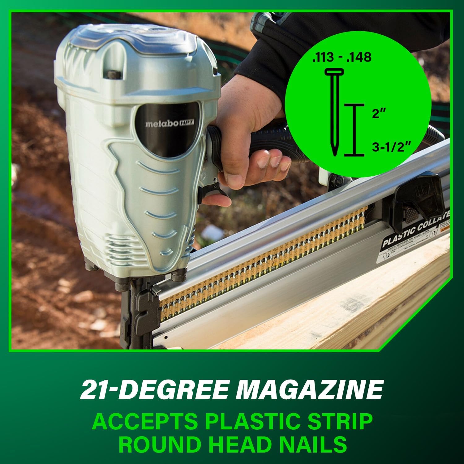 Metabo HPT Framing Nailer, Pro-Preferred Power Nailer for Flooring, Roof Decking, and More, Lightweight 7.5 lbs Framing Tool for 21° 2' to 3-1/2' Plastic Collated Nails, NR90AES1