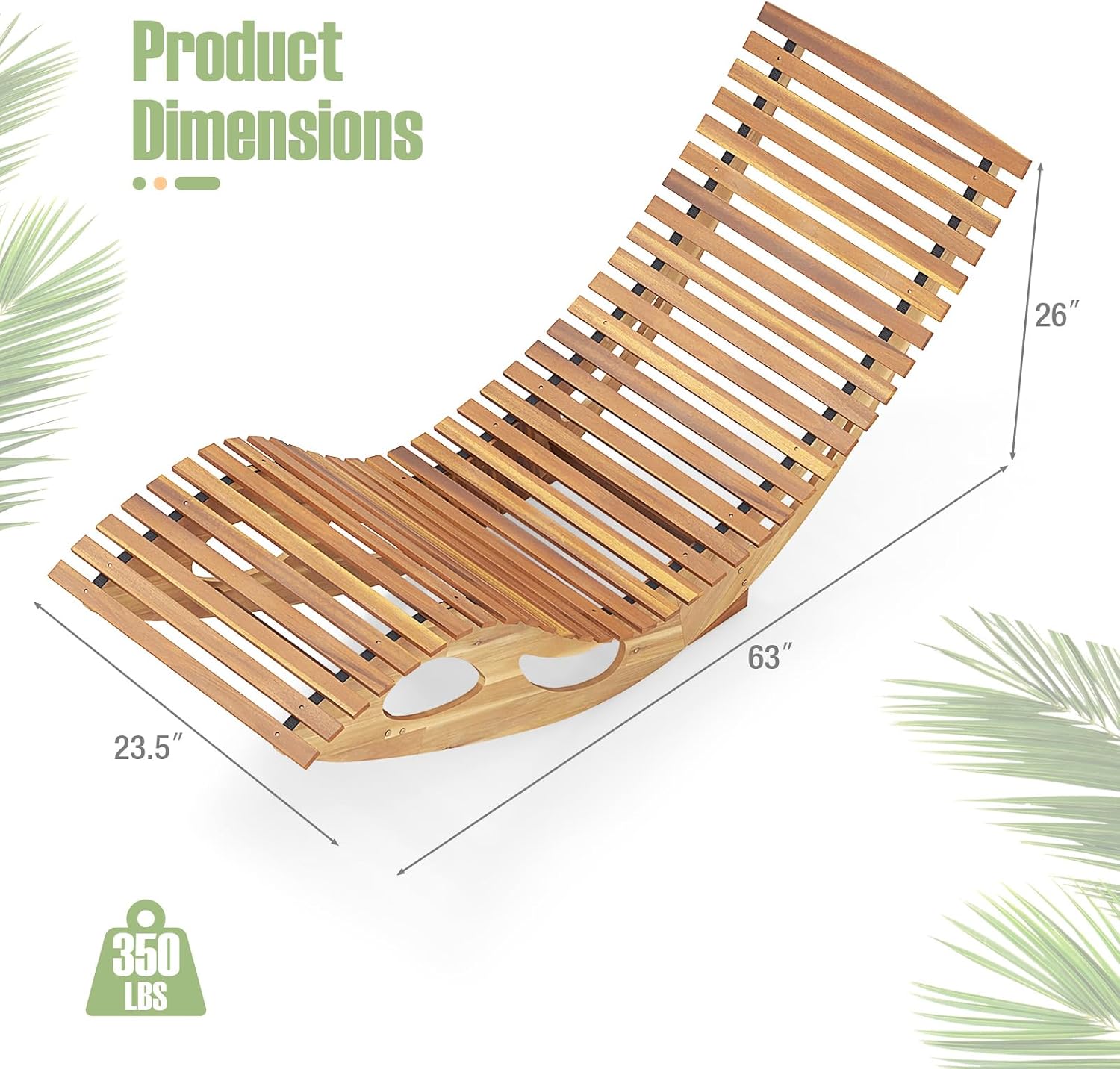 Tangkula Outdoor Chaise Lounge Chair, Acacia Wood Rocking Sun Lounger with Slatted Backrest and Seat, Wooden Rocker Lounge Chair for Patio, Garden and Poolside