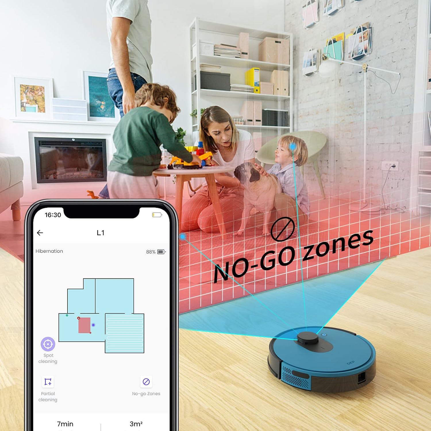 OKP Robot Vacuum L1 with 4000Pa Suction Power 180min Runtime, LiDAR Navigation Smart No-Go Zone Mapping Robotic Vacuum with Self-Charging, Wi-Fi/APP/Alexa Control for Hard Floors Pet Hair and Carpets