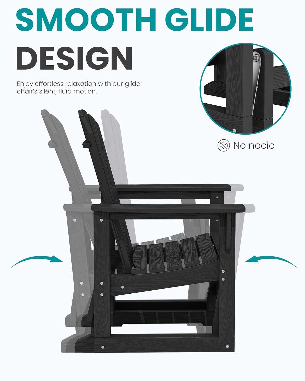 SERWALL Outdoor Glider Chair Set of 4 with Ottoman, HDPE Wood-Like Patio Glider Set All-Weather Porch Glider for Outside, Black