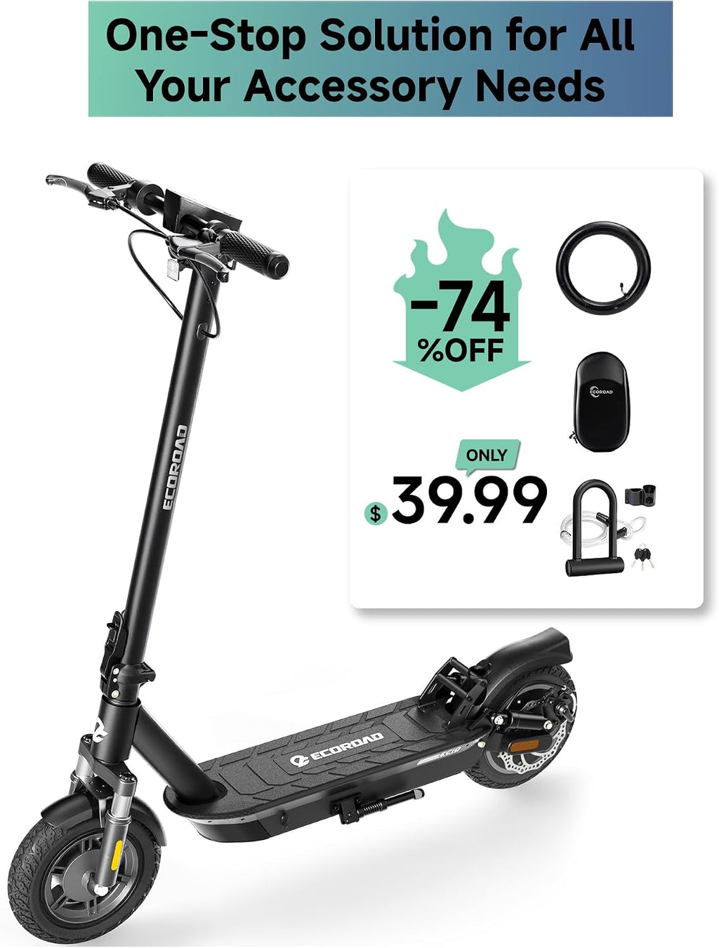 ECOROAD EC10 Electric Scooter for Adults, 750W Motor & 25 MPH & 32 Miles Long Range, 10' Tires with Dual Suspension, Foldable Commuting E Scooter with App Control