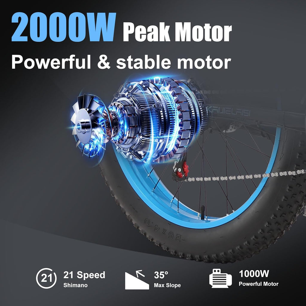 Electric Bike for Adults, 2000W Peak High Torque Motor, 48V 15Ah Removable Battery, 28MPH Max Speed, 26' Fat Tire, Dual Disc Brakes, Perfect for Mountain Hilly Commute & Outdoor Adventure