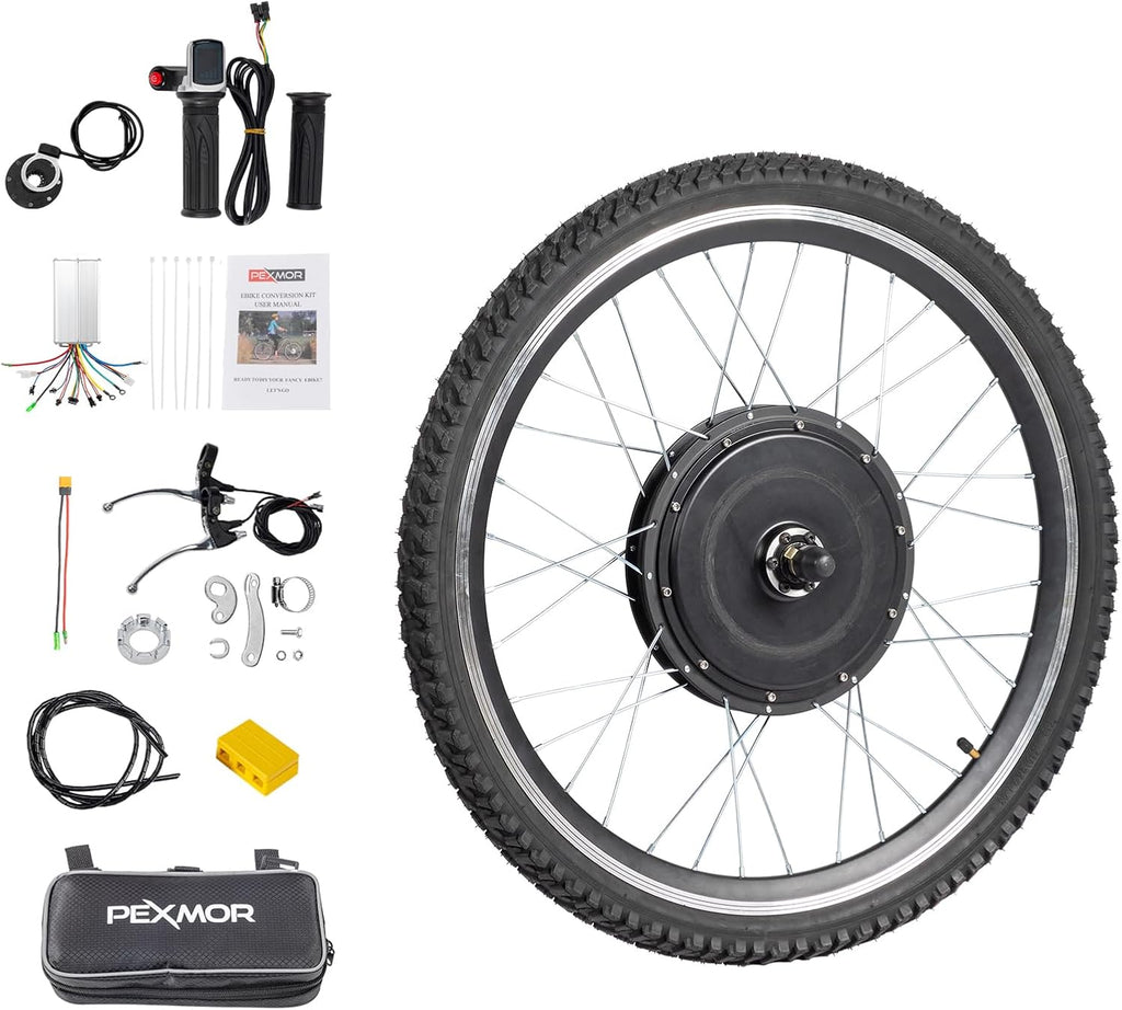 PEXMOR Electric Bike Conversion Kit, 48V 1200W 26' Rear Wheel E-Bike Hub Motor Kit, Upgrade 3 Mode Controller with PAS/Twist Throttle with Battery Indicator Ebike Bicycle Wheel Kit