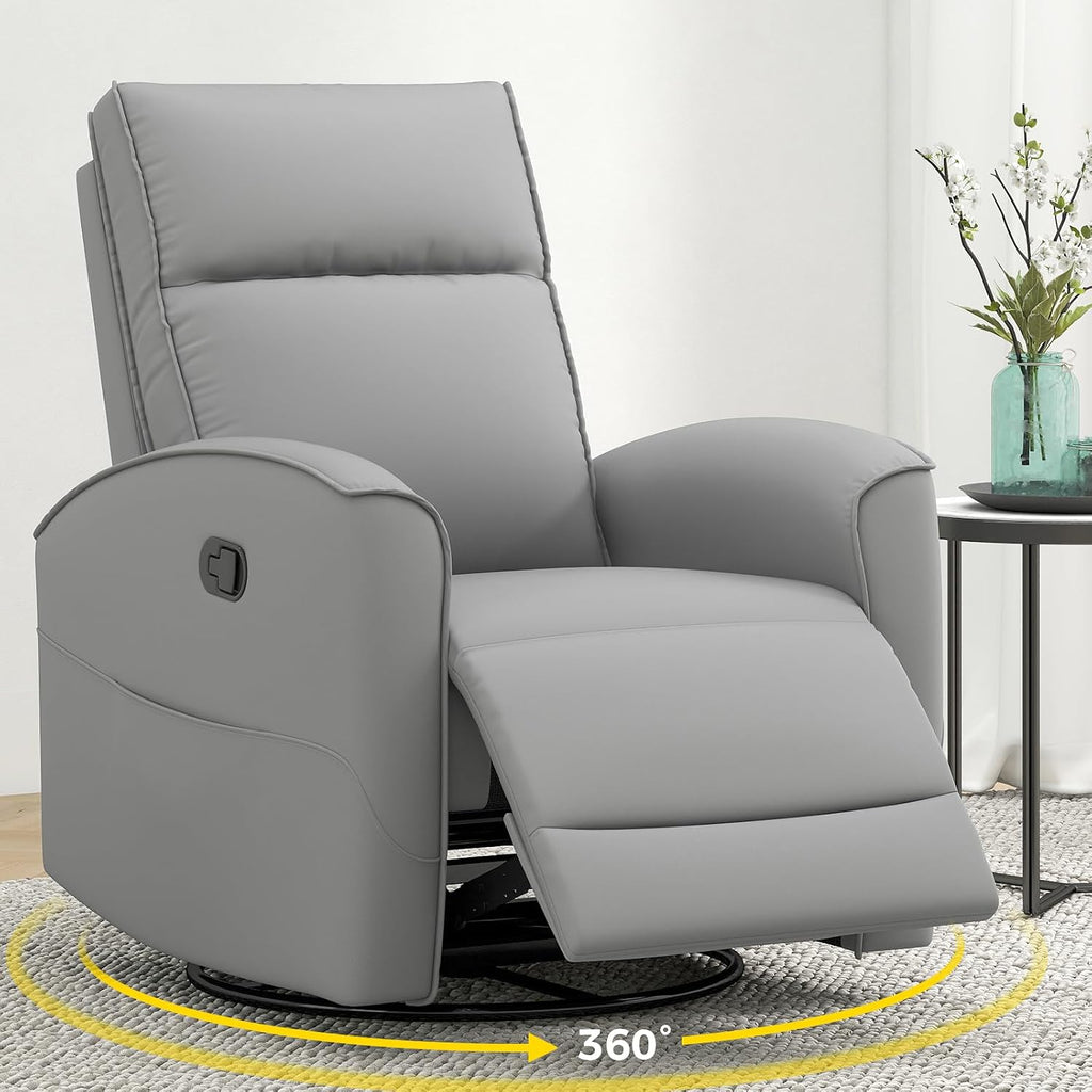 ANJ Manual Swivel Rocker Recliner, Glider Recliners with Padded Armrest and Backrest, Soft Faux Leather Nursery Rocking Recliner Chair Reclining Sofa for Living Room