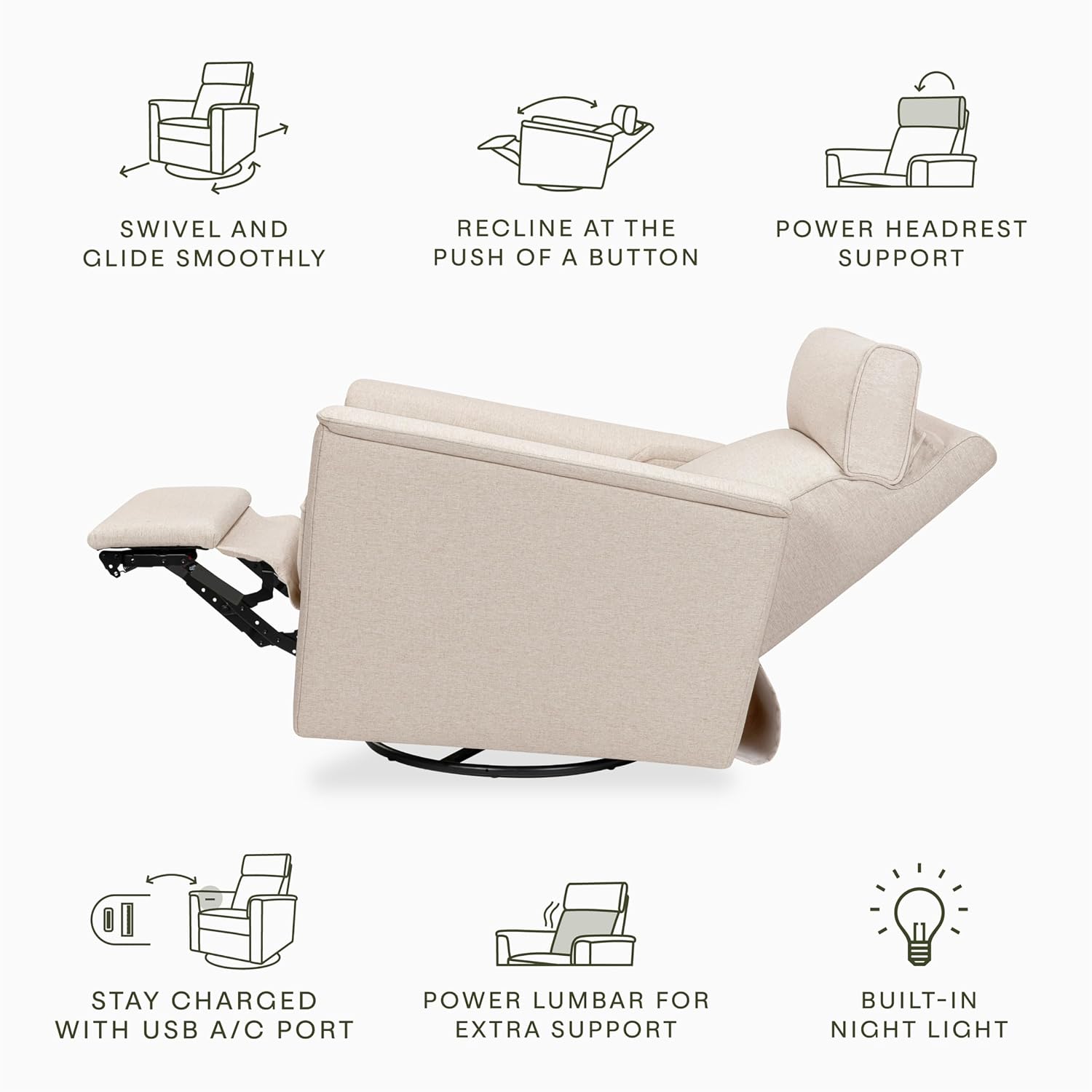 Namesake Willa Pro Power Recliner and Swivel Glider in Performance Beach Eco-Weave, Built-in USB Charging Port, Adjustable Headrest and Lumbar Support | Greenguard Gold and CertiPUR-US® Certified