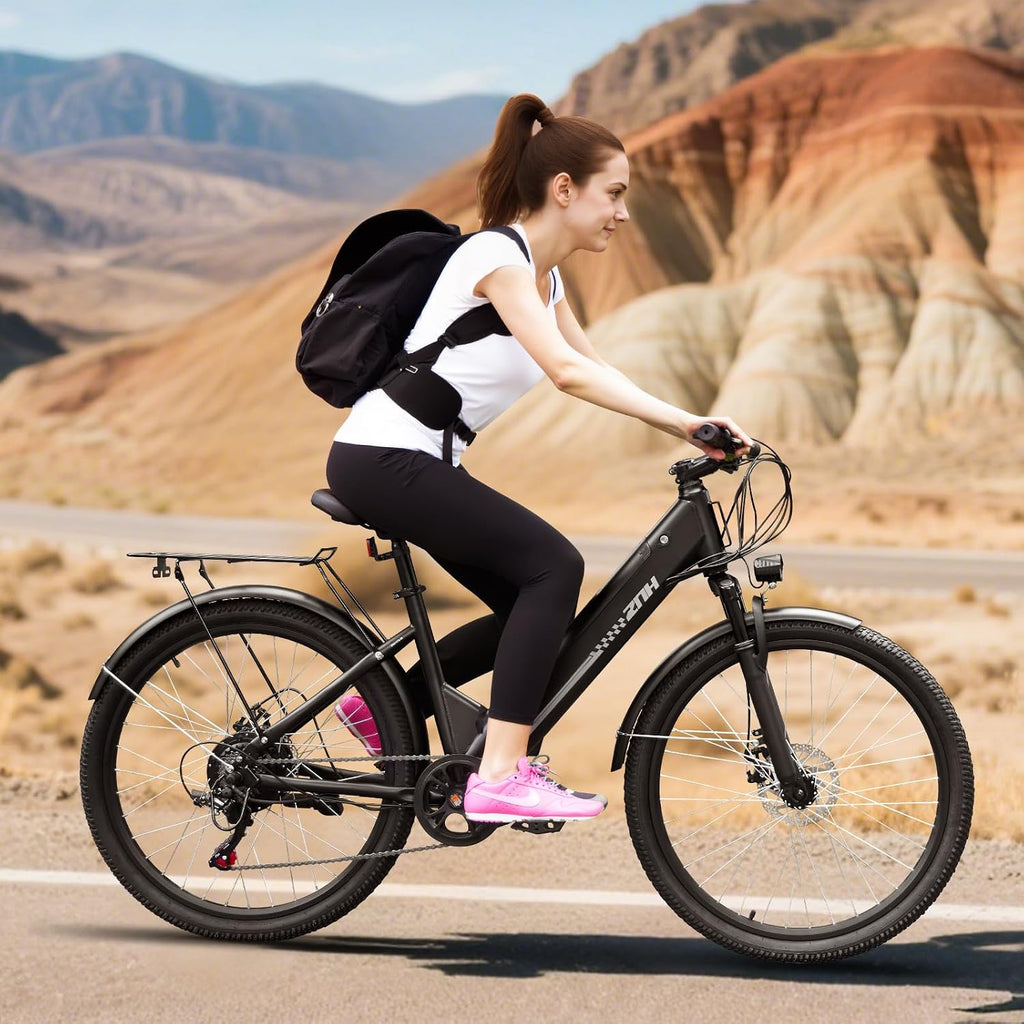 ZNH 750W Electric Bike for Adults, 48V 13Ah Removable Battery, 26' x 1.95' Fat Tire E-Bike, Up to 50 Miles, 7-Speed Shimano, Hydraulic Suspension, LCD Display, UL2849 Certified, TUV