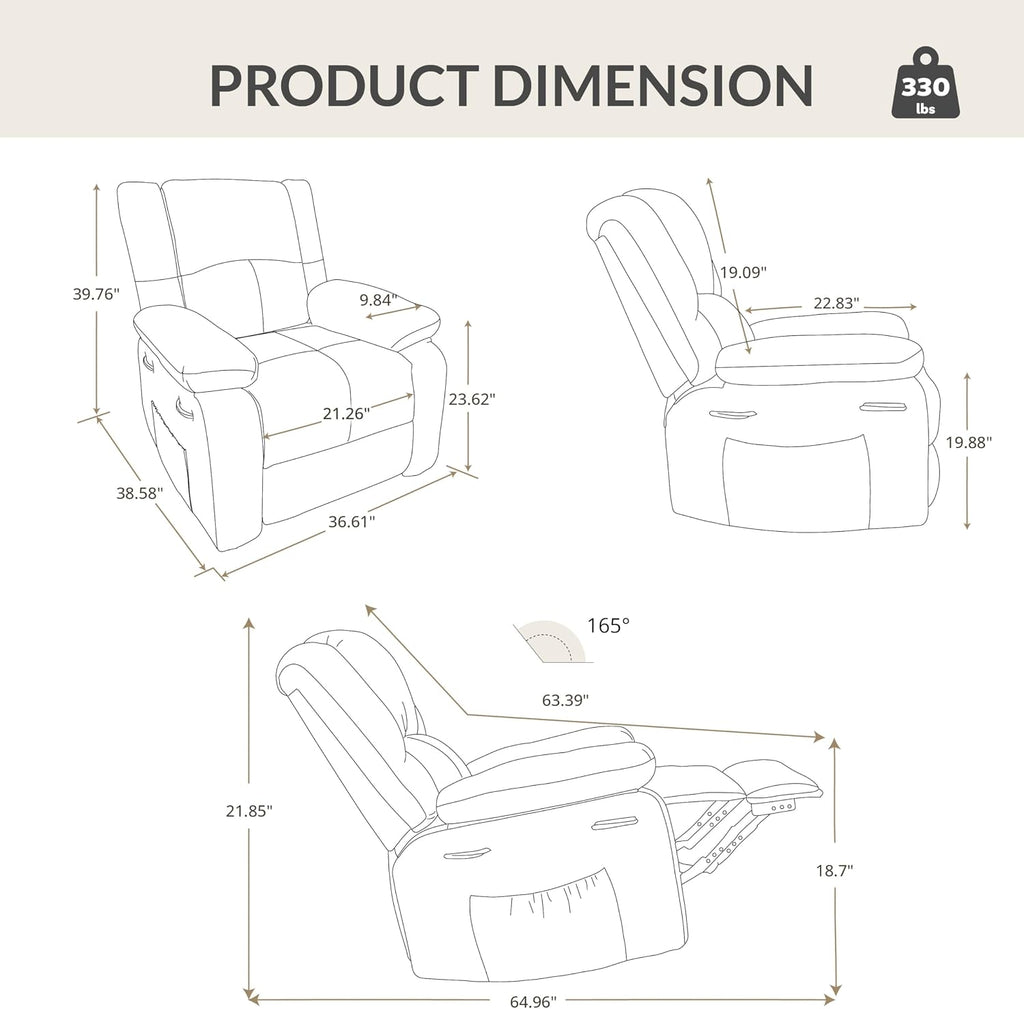 Velvet Rocker Recliner for Adults, Overstuffed Manual Recliner Chair with Spring Cushion, Rocking Chair with Side Pockets, Nursery Glider Recliner Single Sofa for Living Room (Medium, Blue)