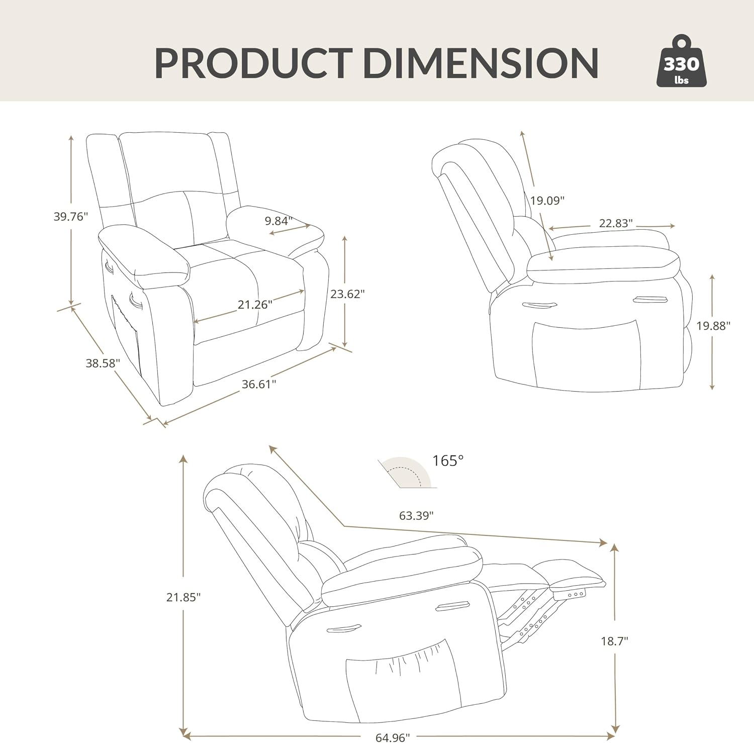 Velvet Rocker Recliner for Adults, Overstuffed Manual Recliner Chair with Spring Cushion, Rocking Chair with Side Pockets, Nursery Glider Recliner Single Sofa for Living Room (Medium, Blue)