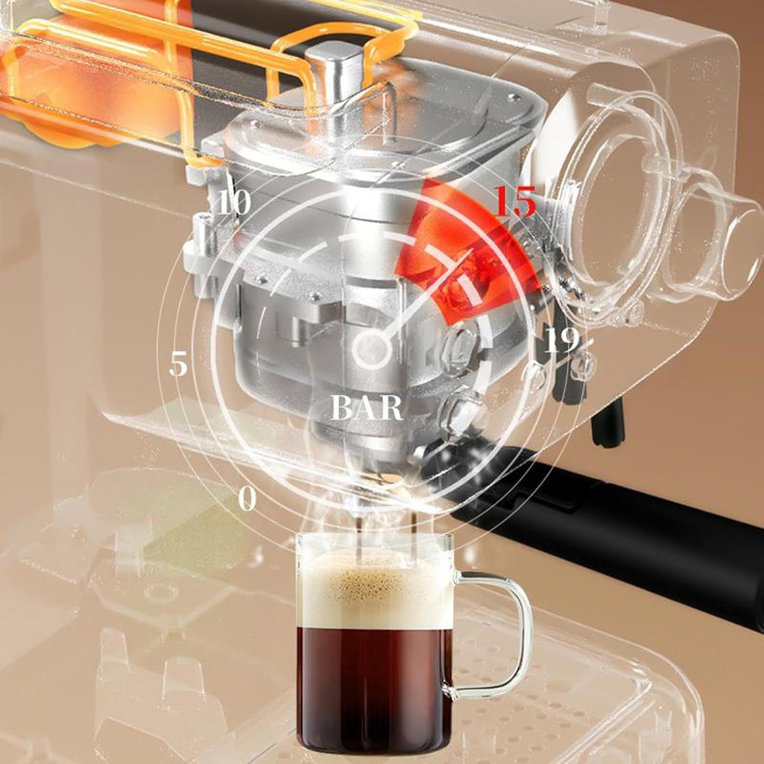 Espresso Coffee Maker, Home Retro Coffee Machine 15bar, with Steam Frother, Water Tank 1.25l, 2 Kinds Powder Bowls, for Home,Conference Room