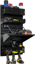 Wall Control Power Tool Storage Organizer Kit Cordless Drill Holder Charging Station Rack 16' x 32' Metal Pegboard Organization System (Black Pegboard)