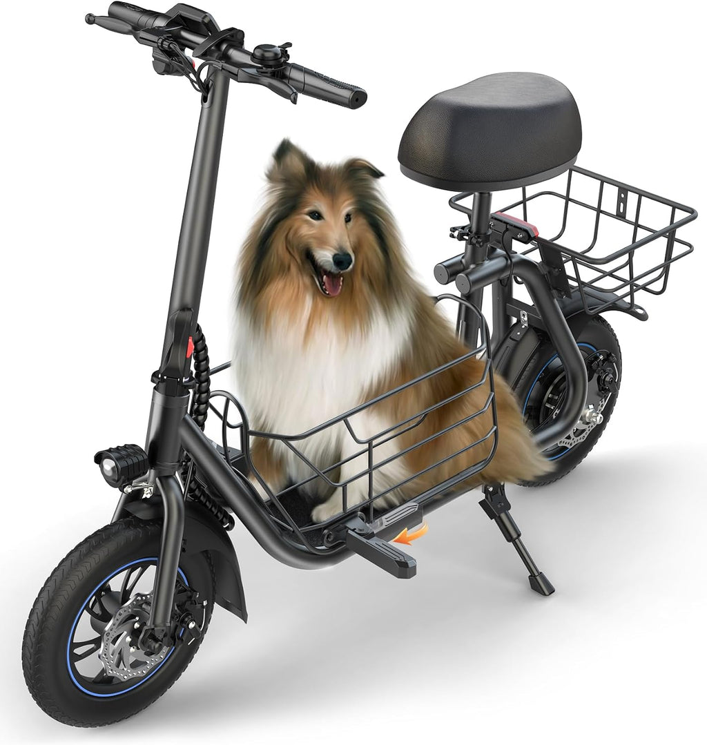 Gyroshoes C1S Electric Scooter for Adults with Seat & Large Basket, 550W Motor, 20 Mile Range, 19MPH, Foldable E-Scooter for Commuting, Pets Dog, Grocery Shopping