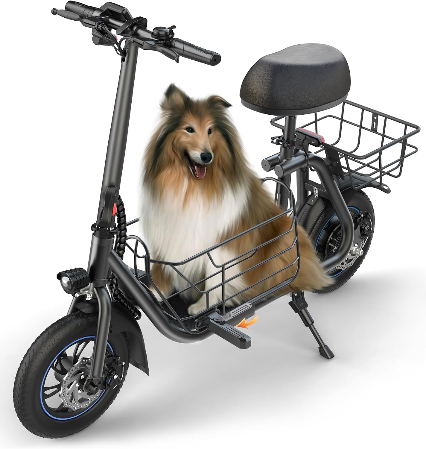 Gyroshoes C1S Electric Scooter for Adults with Seat & Large Basket, 550W Motor, 20 Mile Range, 19MPH, Foldable E-Scooter for Commuting, Pets Dog, Grocery Shopping