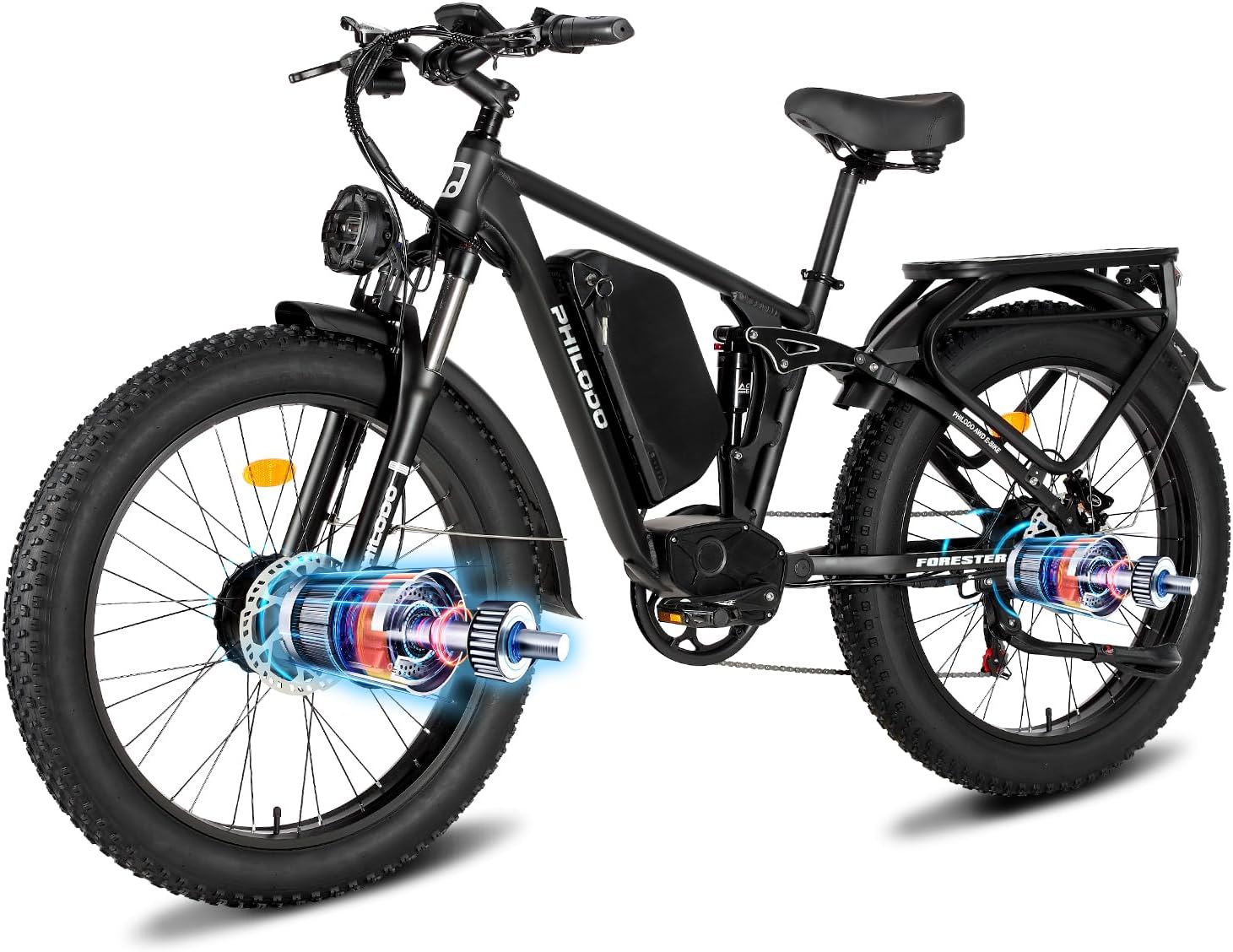 Forester 5000w Electric Bike, 60V 25Ah Bike Battery for Long Range with Dual Motor Ebike for Adults, 26x4 Electric Bike Fat Tires for All Terrain Electric Mountain Bike