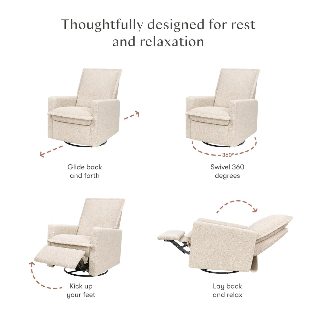 Babyletto Cali Flange Recliner and Swivel Glider in Almond Teddy Loop, Greenguard Gold and CertiPUR-US Certified
