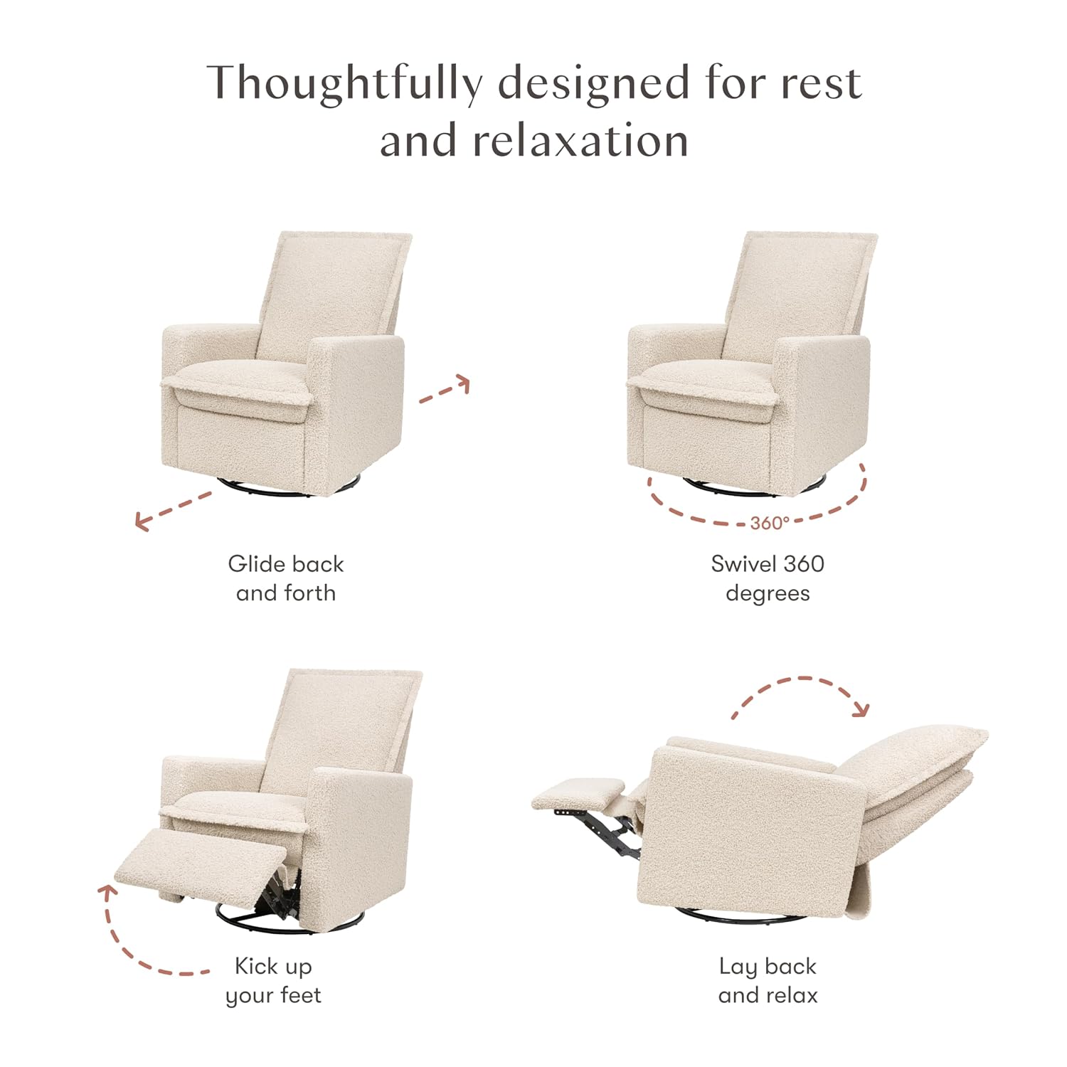 Babyletto Cali Flange Recliner and Swivel Glider in Almond Teddy Loop, Greenguard Gold and CertiPUR-US Certified