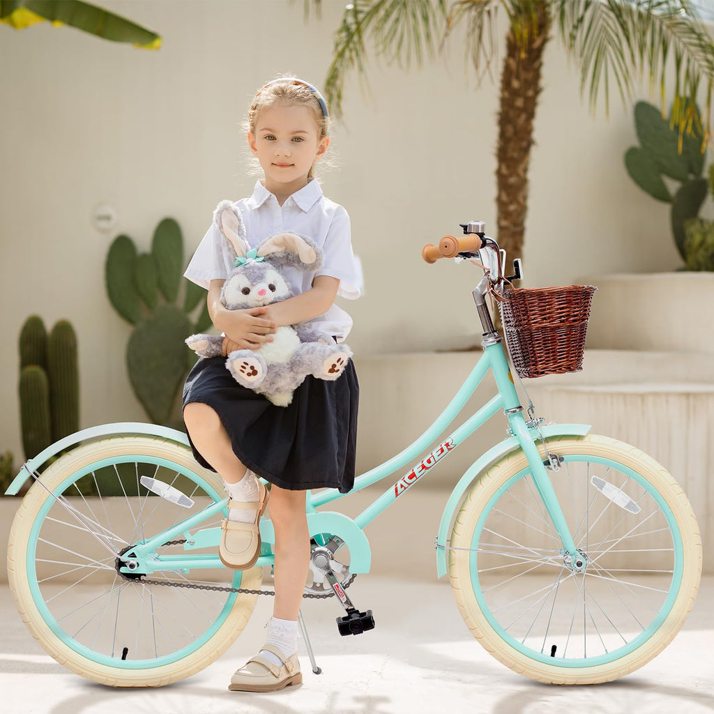 ACEGER Retro Princess Kids Bike with Basket for 3-12 Years Old Girls, Included Coaster Brake & Caliper Brake, 14 16 18 Inch with Training Wheels, 20 Inch with Kickstand, Vintage Bicycle for Gifts.
