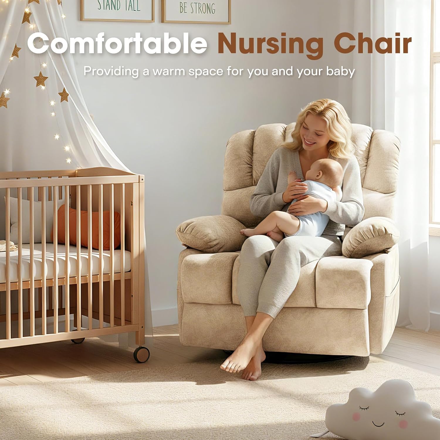 COOSLEEP Oversized Manual Swivel Rocker Recliner Chair, Extra Wide Glider Rocker Recliner for Big and Tall, Overstuffed Lazy Recliner Chair with High Back, Single Sofa Chair for Living Room(Beige)