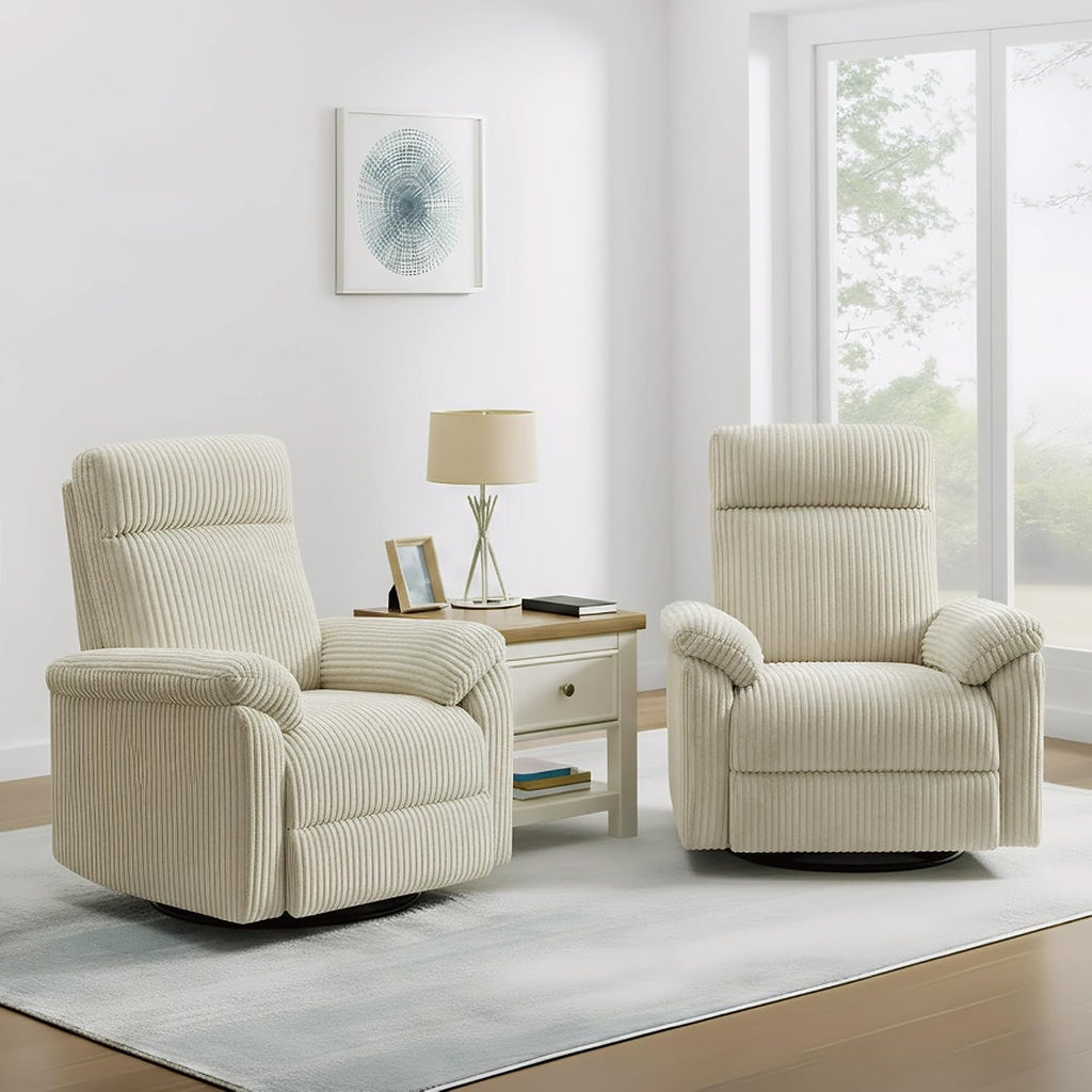 KISLOT Swivel Rocker Recliner for Adults, Corduroy 360 Degree Swivel Glider Recliner Manual 3-Position Adjustable Easy Assembly for Small Space Living Room Nursery Bedroom