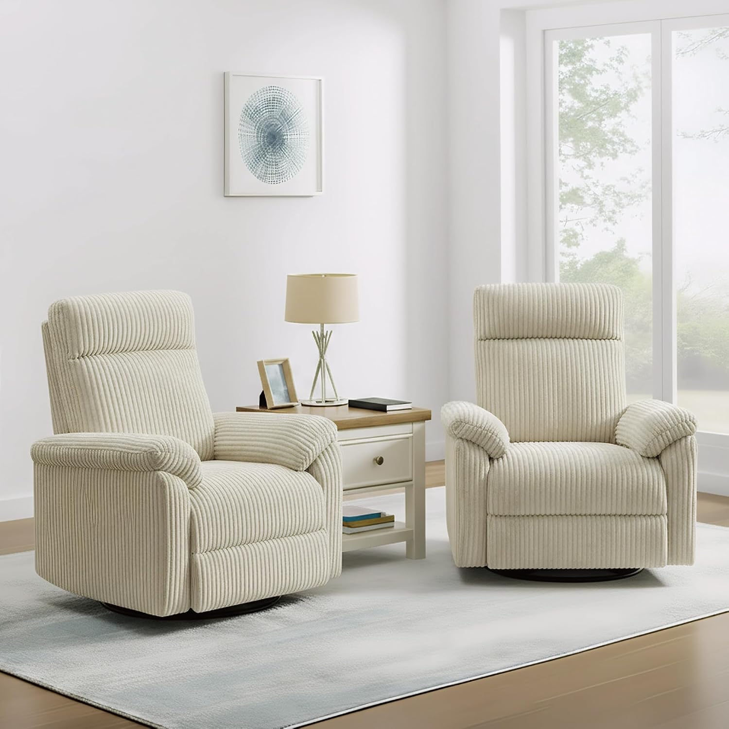 KISLOT Swivel Rocker Recliner for Adults, Corduroy 360 Degree Swivel Glider Recliner Manual 3-Position Adjustable Easy Assembly for Small Space Living Room Nursery Bedroom