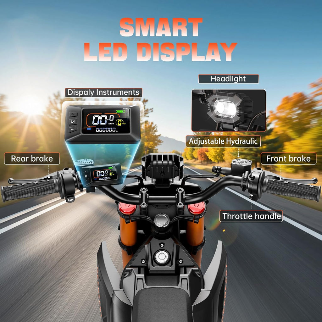 Electric Dirt Bike for Adults Teens, Peak 3000W, 36MPH&60 Miles Electric Motorcycle, 48V 21/23.4AH Removable Battery, Hydraulic Brakes&Full Suspension, 14'/12' Fat Tire, Mountain Off-Road