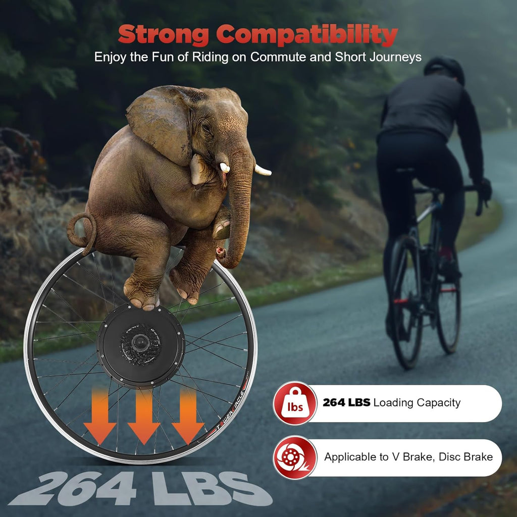 48V 1000W E-Bike Conversion Kit, 28'/29''/700CC Rear Wheel E-Bike Motor Kit w/Brushless Gearless Motor/Dual Mode Controller/PAS/Display, 5-Speed Adjustable, Compatible Universal Disc & V-Shaped Brakes