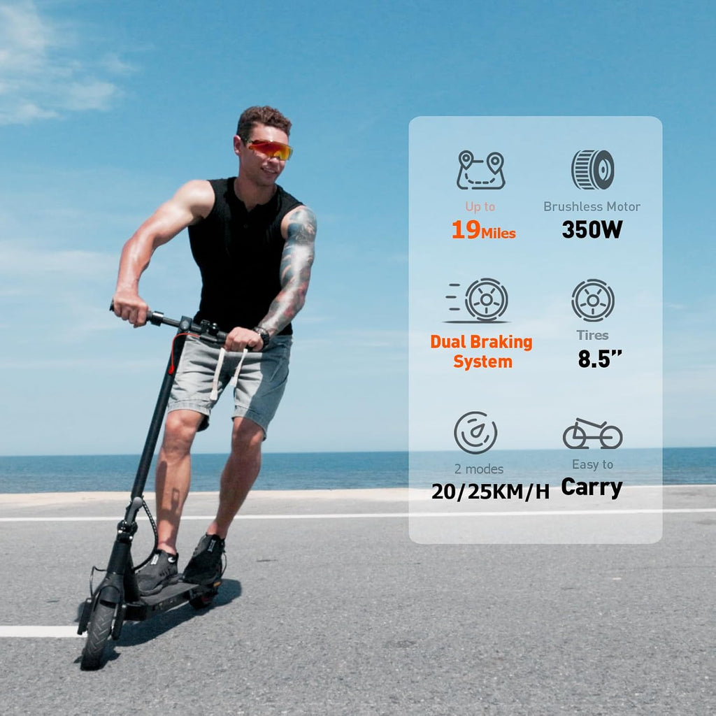 Electric Scooter, 23 Miles, 22 MPH Top Speed Electric Scooter for Adults, 500W Powerful Motor,10'/8.5' Pneumatic Tires Commuting Scooter, Foldable Escooter for Commuting & Campus Use