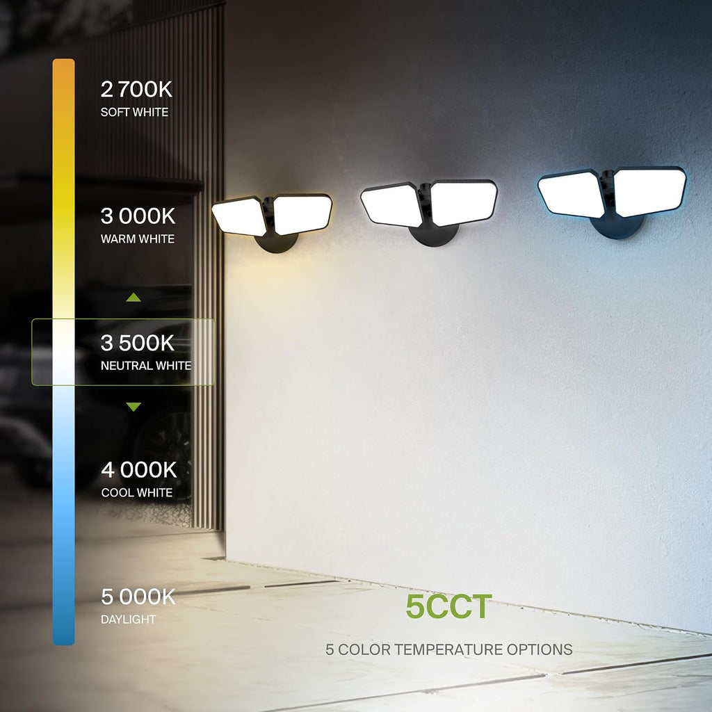 ASD LED Security Flood Lights Outdoor, 20W 5CCT 2700K-5000K, Rotatable Heads, Wired Flood Light, 150° Side-to-Side, 180° Up and Down, IP65 Wet Locations, UL DLC, 145000 hr Lifespan, Black, 8 Pack