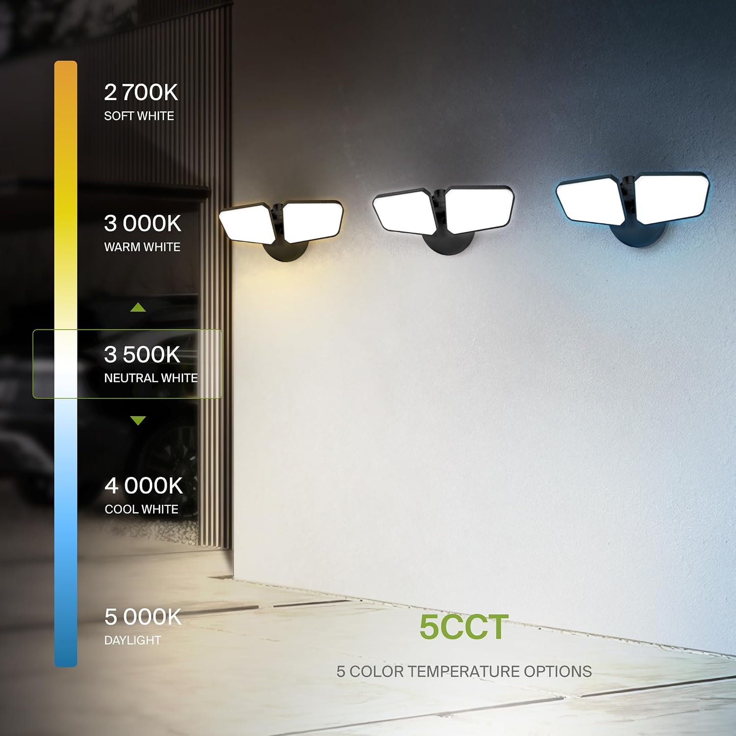 ASD LED Security Flood Lights Outdoor, 20W 5CCT 2700K-5000K, Rotatable Heads, Wired Flood Light, 150° Side-to-Side, 180° Up and Down, IP65 Wet Locations, UL DLC, 145000 hr Lifespan, Black, 8 Pack