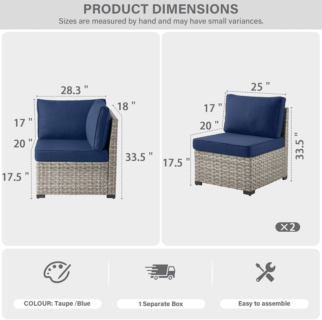 Modular Outdoor Couch Wicker Patio Sofa - High Backrest Wicker Sofa with Removable 4' Cushions All-Weather 3 Seater Seating Patio Couch for Deck Proch Balcony Backyard