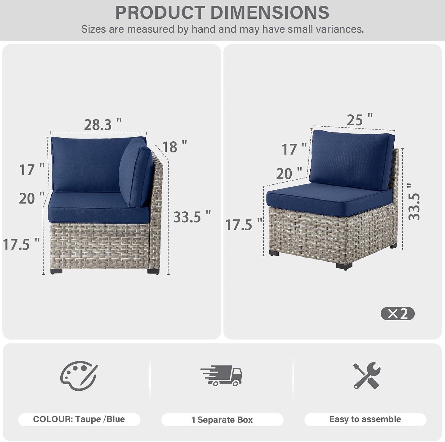 Modular Outdoor Couch Wicker Patio Sofa - High Backrest Wicker Sofa with Removable 4' Cushions All-Weather 3 Seater Seating Patio Couch for Deck Proch Balcony Backyard