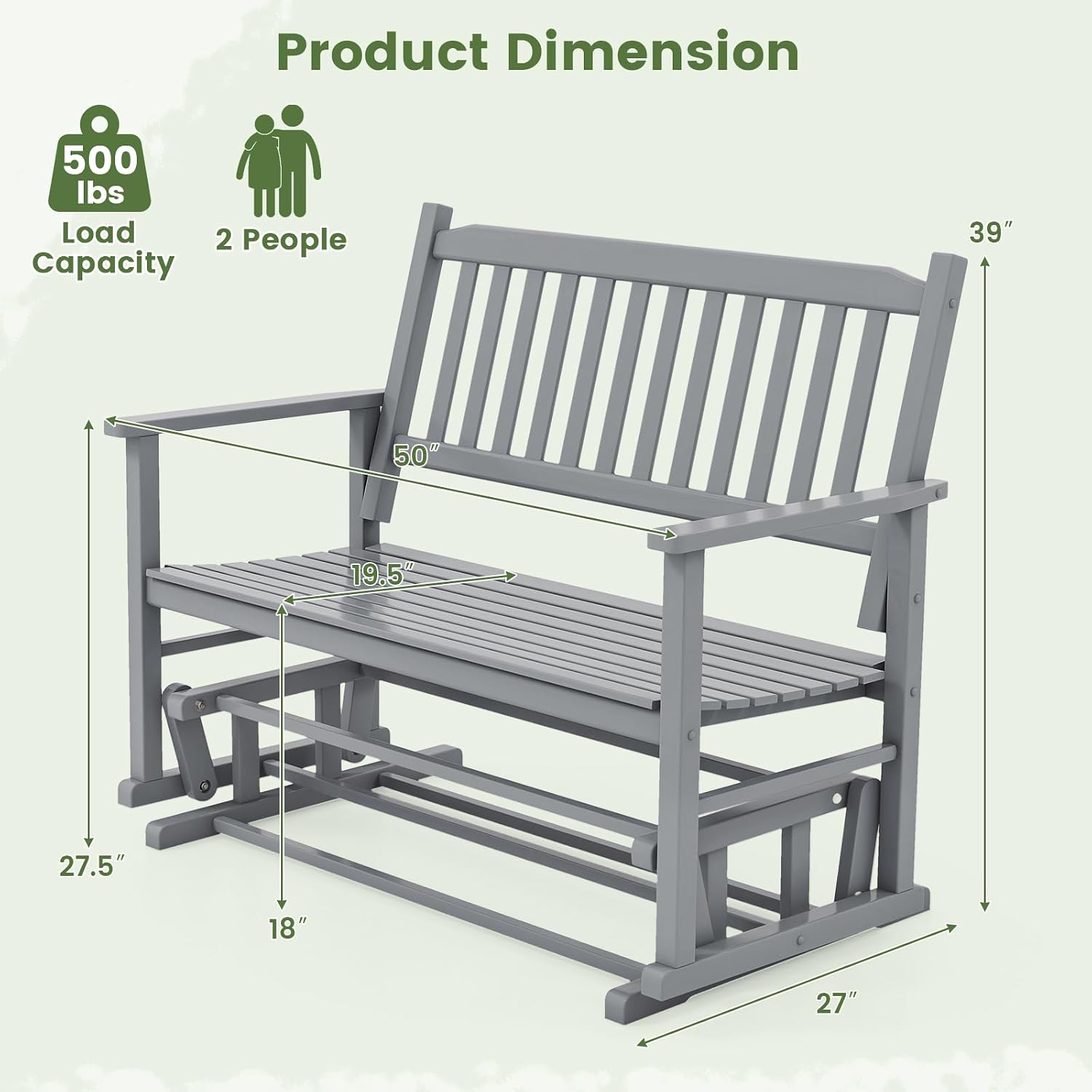 Giantex Outdoor Glider, Patio Glider Bench with Safe Gliding, Slatted Seat & Backrest, 2-Person Loveseat, Glider Rocking Chair, Outside Swing Chair for Garden Yard Lawn Porch Patio Rocker, Blue