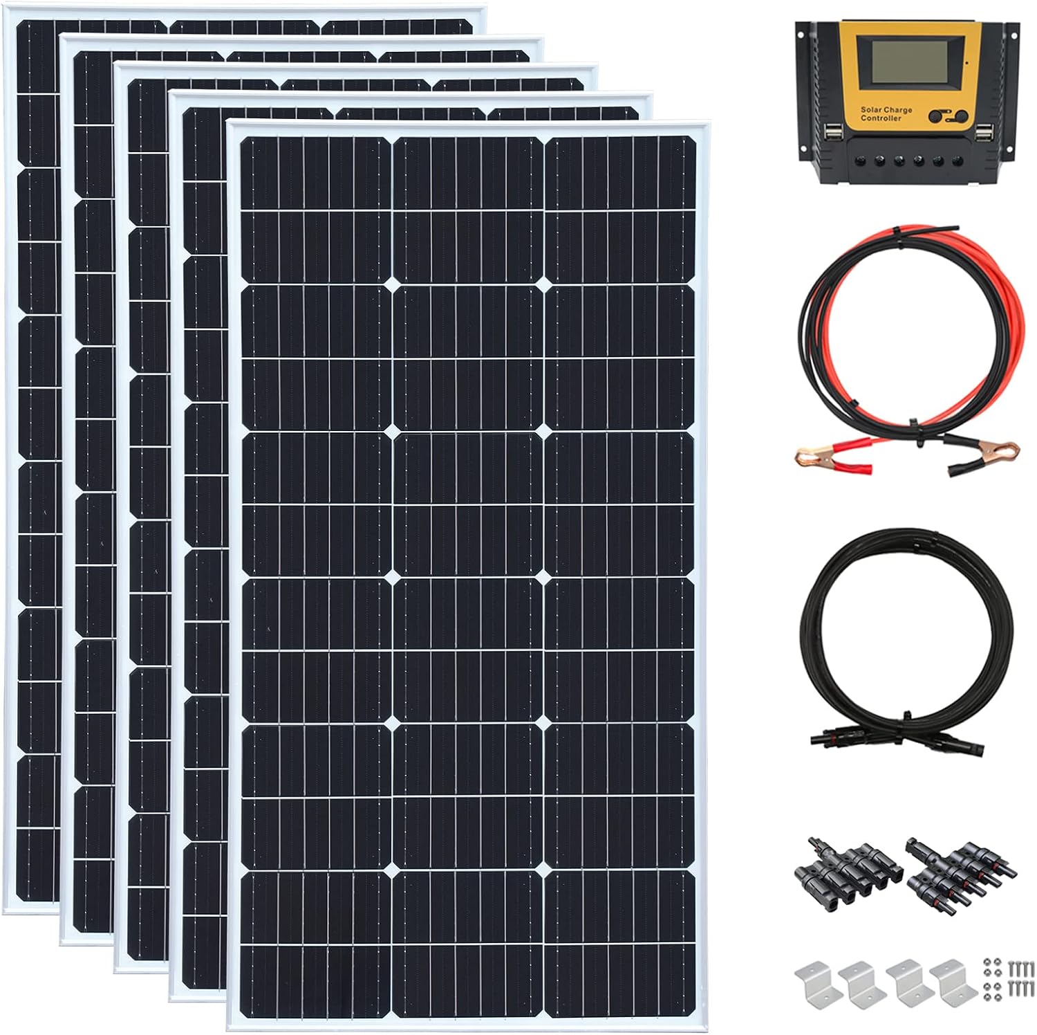 500 Watt 12Volt Solar Panel Kit 5X100W Monocrystalline Module 50A Charge Controller for RV, Boats, Trailer, Camper,Off-Grid System (500W Solar Kit)