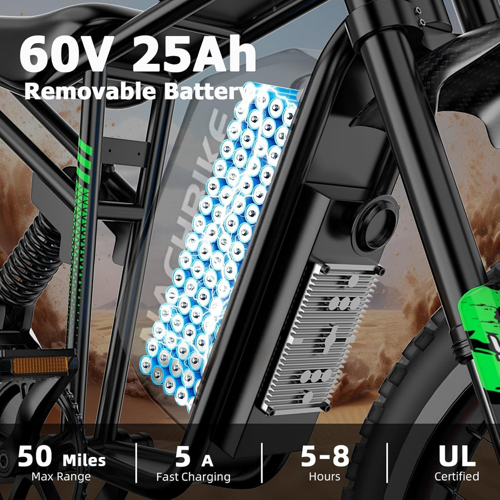 Electric Dirt Bike for Adults, 6000W Peak 40MPH Electric Bike with 60V 1200Wh Battery E Dirt Bike with Pedals 50Miles Max Range, 19'' Motorcycle Tires, Hydraulic Brakes&Full Suspension