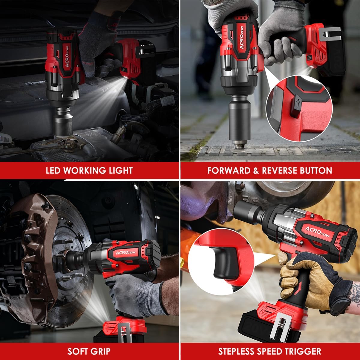 ACROPOW Cordless Impact Wrench Compatible with Milwaukee 18V Battery， 3/4' 1850FT-LBS Brushless High Torque Impact Driver, Auto-Stop Reverse, Variable Speed Heavy Duty Impact Gun(Bare Tool)