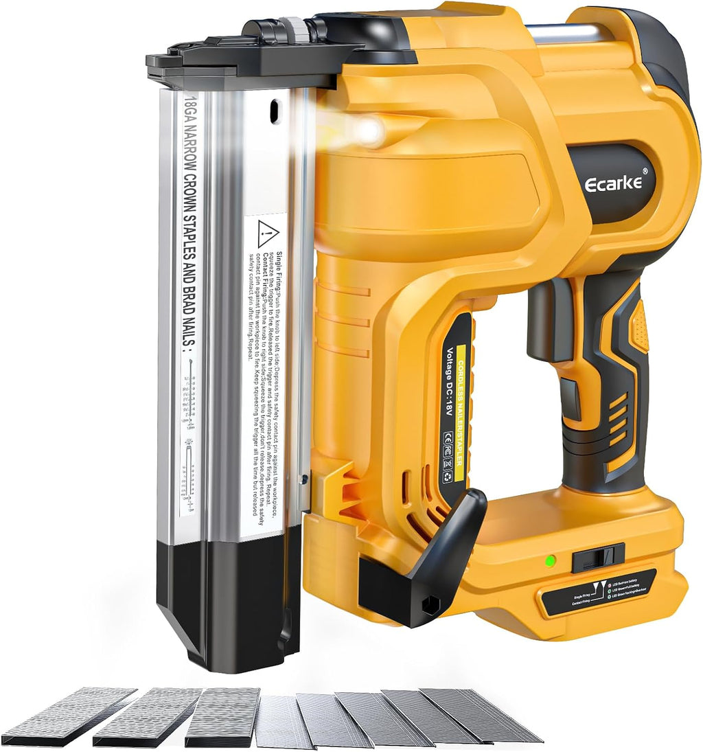 Ecarke Cordless 2 Inch Brad Nailer Compatible with DeWalt 20V Battery(No Battery),2 In 1 Electric Nail Gun,18GA Staple Gun with 1000 Nails, Battery Powered Nail Gun for Trim Wood Crafting Home DIY