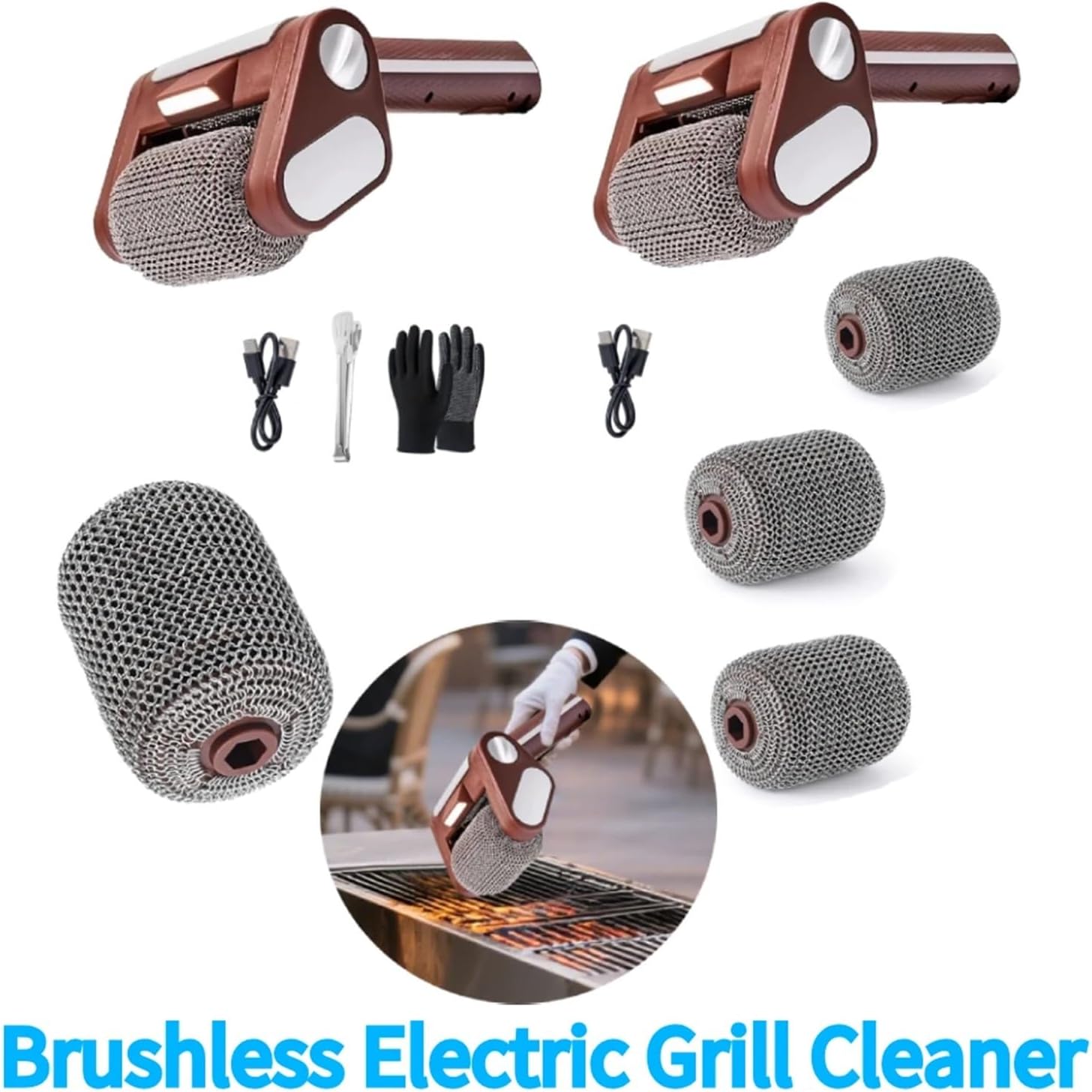 Fit for Cordless Electric Grill Cleaner - Bristle-Free BBQ Brush with Built-in Lights for Kitchen and Camping(Brush Brush head)