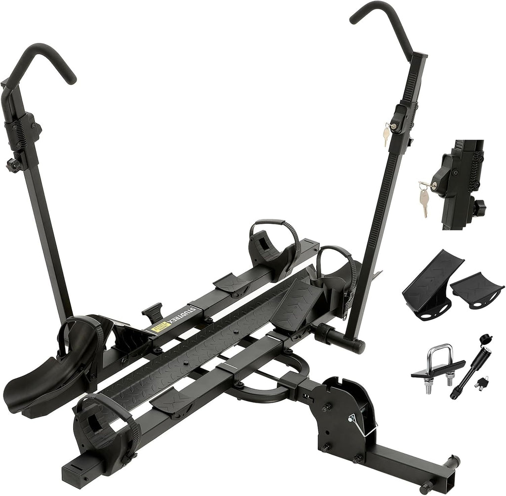 TrailV2 Plus Hitch 2 Ebike Rack with Ramp, Tilt, Fold, Anti-Theft Hitch & Wheel Locks, Heavy Duty 170 lbs Capacity, Fits 2' Receiver, Max 5' Fat Tires, Electric Bike Rack for Car, SUV, Truck, RV