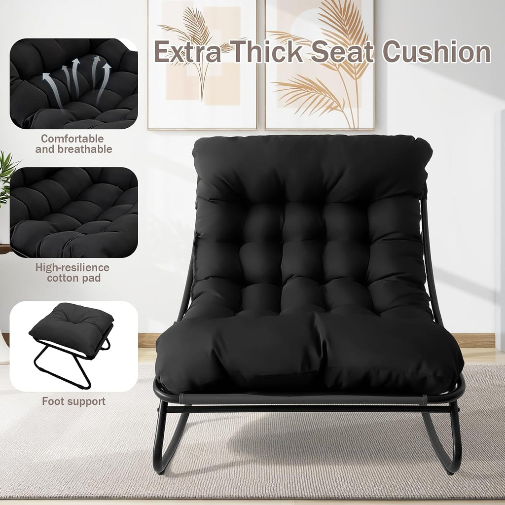 OPLukAS Rocking Chair with Foot Rest, Outside Rocking Chair, Comfy Rocking Chairs with Thick Cushion and Frame, Mecedora for Outside Porch Patio Backyard Balcony Bedroom Offices (Black)