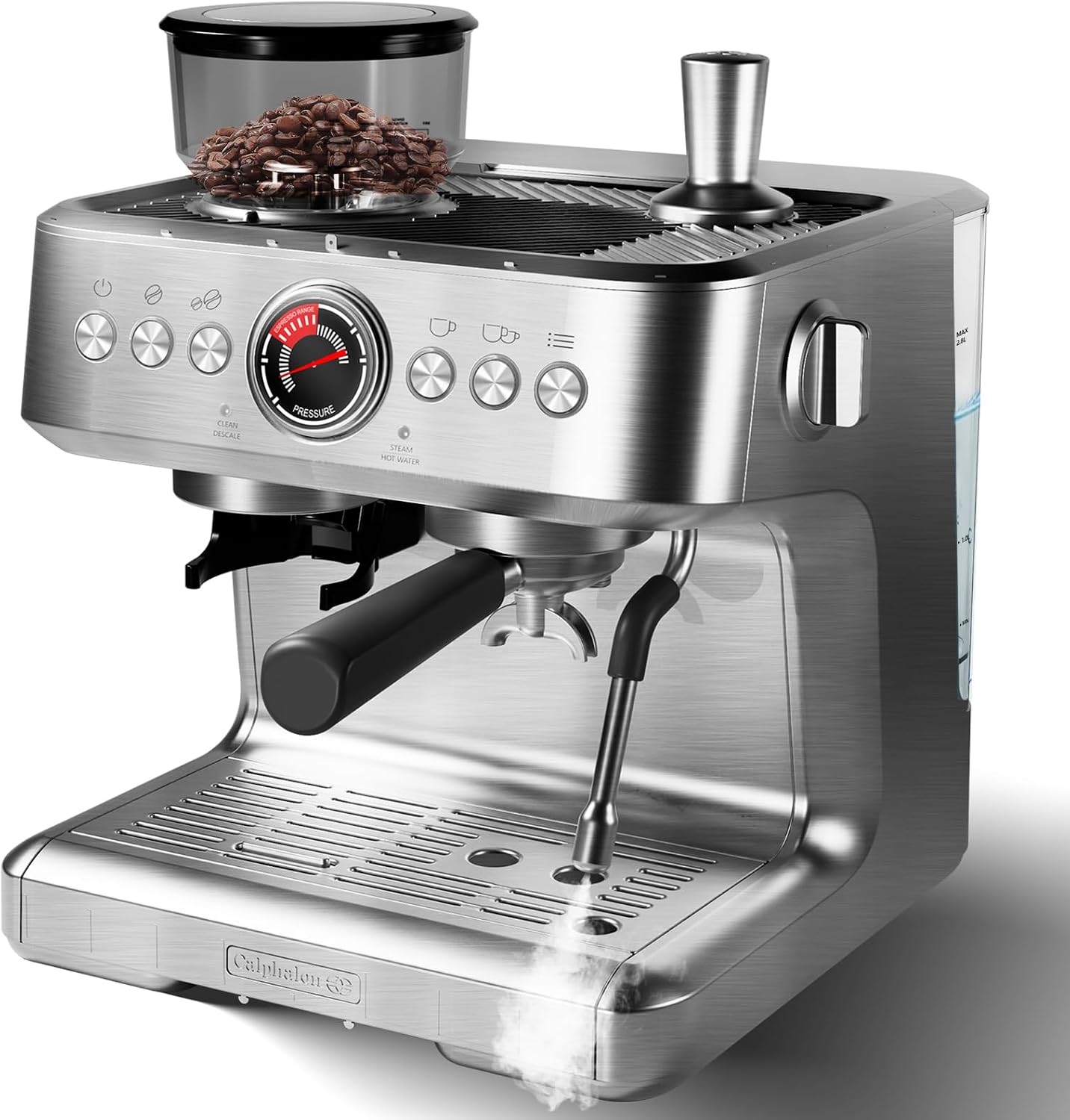 GarveeHome Espresso Coffee Machine, 20 Bar Professional Coffee Maker with Grinder and Milk Frother Steam Wand, 2.8 L Water Tank, 15 Grinding Setting Espresso Cappuccino/Latte Machine for Home
